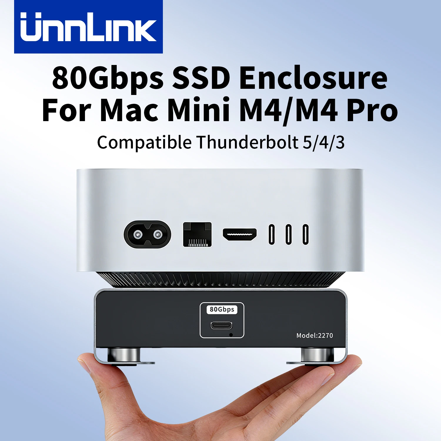 

Unnlink 80Gbps M.2 NVMe SSD Enclosure, USB 4 V2 Compatible Thunderbolt 5/4, USB4 for Macbook Mac Mini M4 Pro/Max Samsung 990 Pro