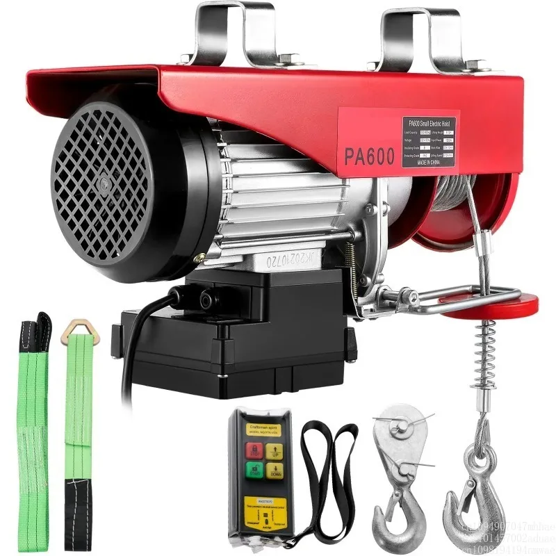 Hoist 1320LBS Electric Winch 600kg Steel Lift 220V/110V Hoist With Wireless Remote Control 12 m/min