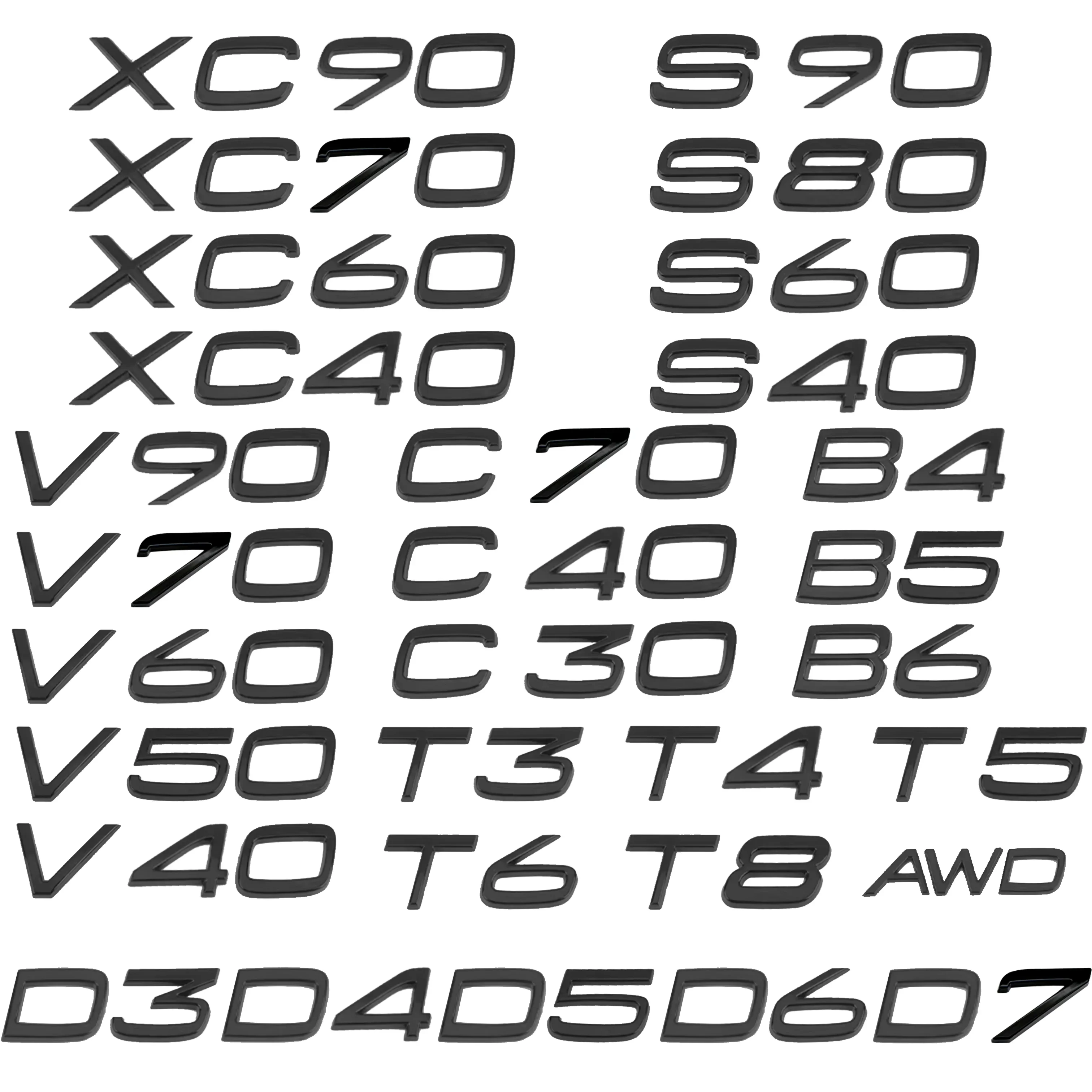 

Car Trunk Sticker 3D ABS Glossy Black D5 D7 B4 B5 B6 T3 T4 T5 T6 T8 AWD D3 D4 D5 D6 D7 For XC90 XC70 XC60 XC40 V90 V60 V50 V40