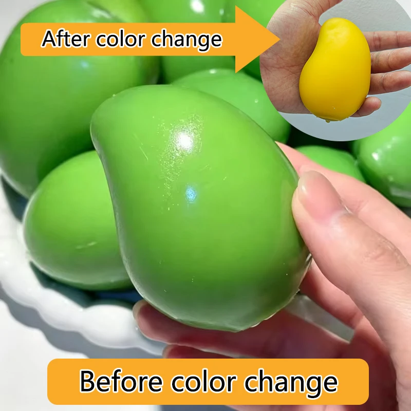 부드러운 Handmade Soft Mango Stress Ball Squeeze Toy, Color-Changing Mango Squishy Fidget Ball, ASMR Sensory Stress Relief Toy