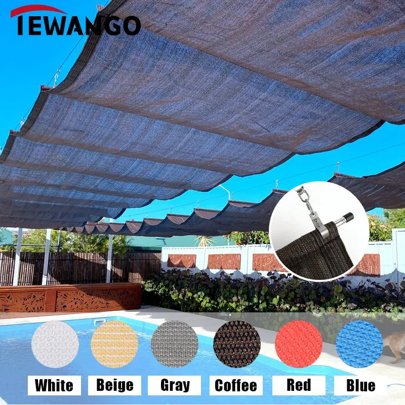 6 Color Telescopic Wave Sunshade Net Anti-UV HDPE Shade Cloth Outdoor Retractable Canopy Terrace Sun Shelter Shading Awning