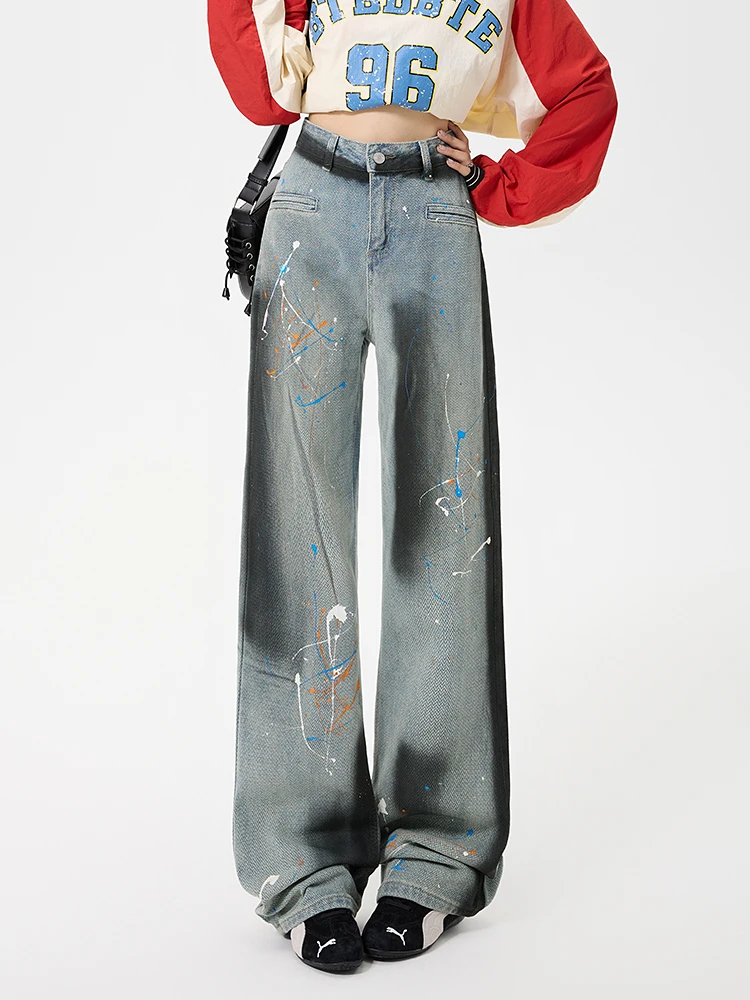 

Baggy Wide Leg Jeans Women Harajuku Graffiti Print Streetwear Hot Girl Fashion High Waist Soft Rock Loose Denim Pants Female