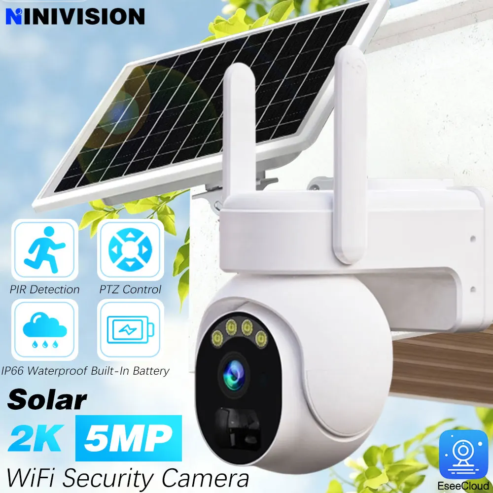 EseeCloud 5MP WIFI PTZ Camera Outdoor Solar IP Camera Built-in Battery Video PIR Detection Surveillance Camera Long Time Standby