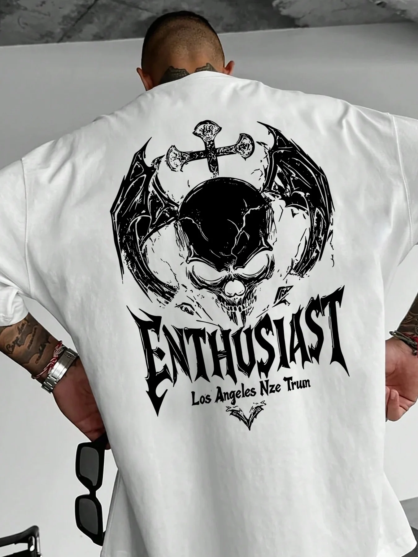 2026 Summer Men's Dark Skull Print T-Shirt Stylish and Casual Tee Streetwear Oversized Loose Casual Short Sleeve