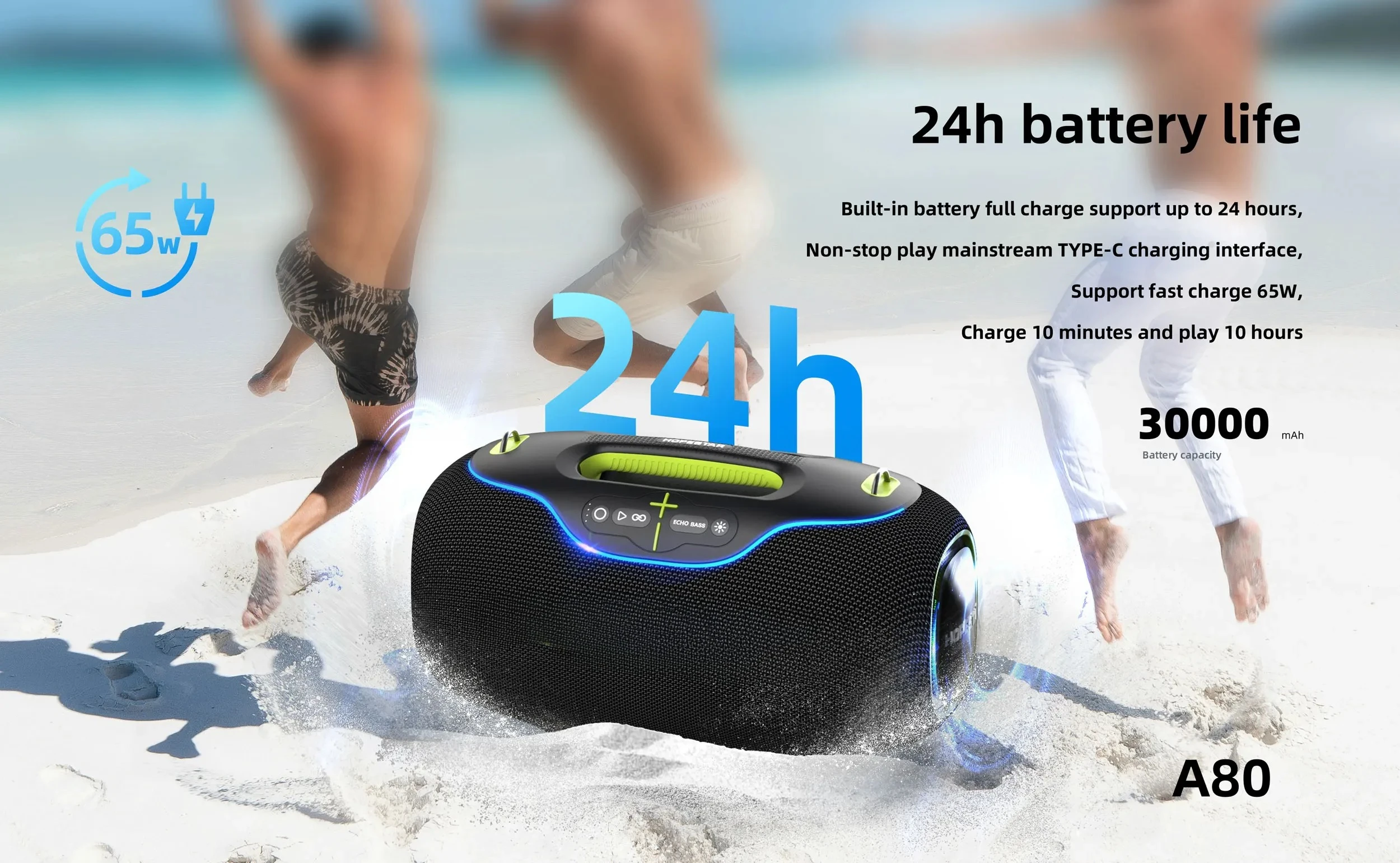 Hopestar Speaker A80  High Quality Portable Audio Players 350W RGB Wireless Subwoofer Home Theatre USB for Parties Computers DC