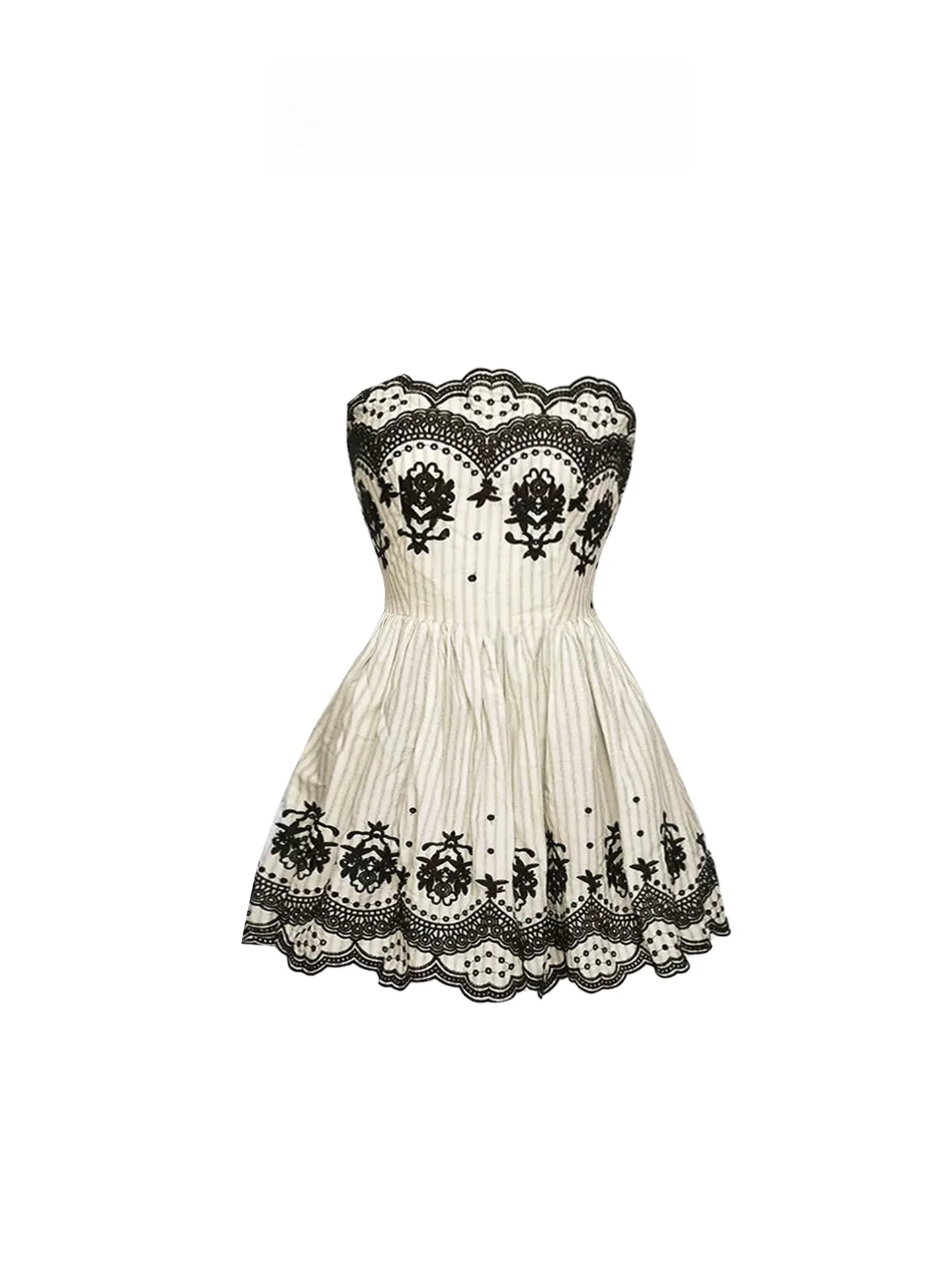 

HEZA Retro Slimming Stripe Print Tube Dress Women's Summer Design Waist-Cinching Short Skirt Casual A-Line Dress for Ladies