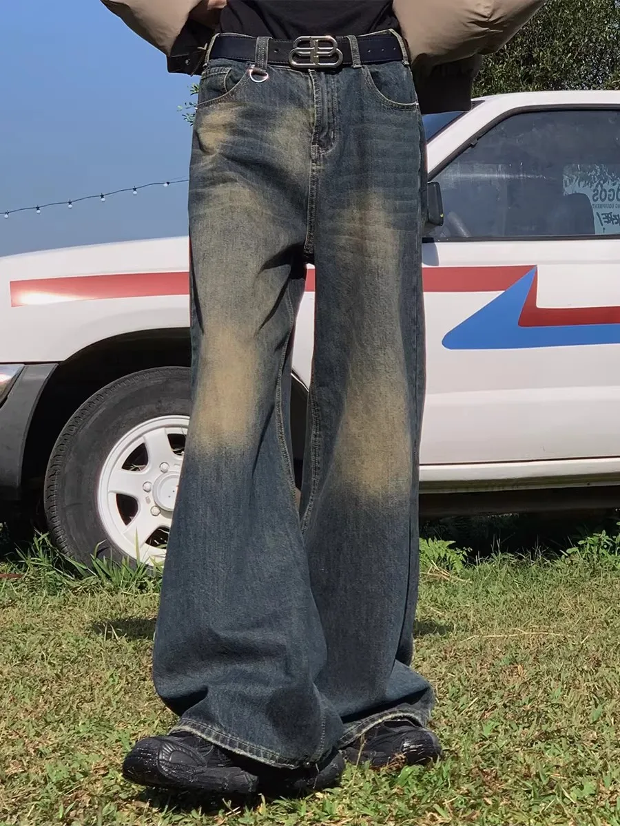 Jeans Americanos Retrô dos com Corte Reto para Homens e Mulheres, Calças Soltas até o Chão, Estilo Jovem e Moderno, Cor P...