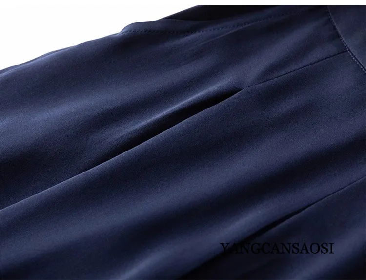 Pocket Design 93% Natural Mulberry Silk Elastic Double Qiao Satin Black Drape Comfortable Women's Fashionable Casual Pants