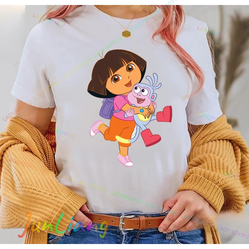أزياء Harajuku Dora The Explorer لطيف الكرتون نمط تي شيرت للجنسين النساء الرجال تي شيرت مريح شخصية قمم #3