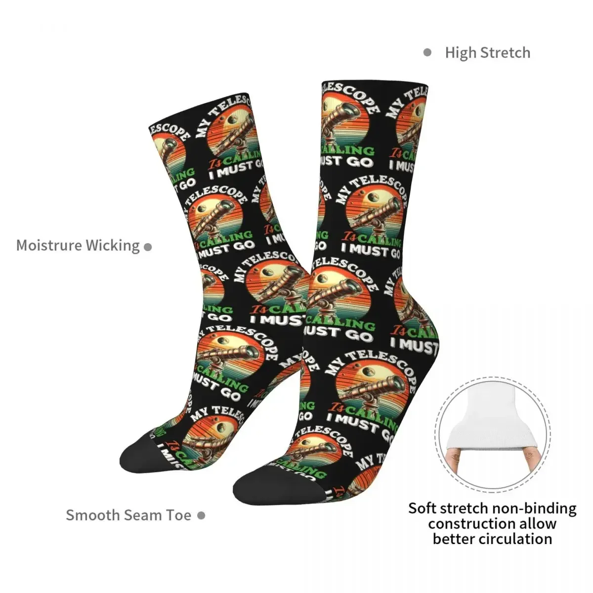 Vintage My Telescope Is Calling And I Must Go Astronomy Science Lover Socks High Quality Stockings All Season Long Socks