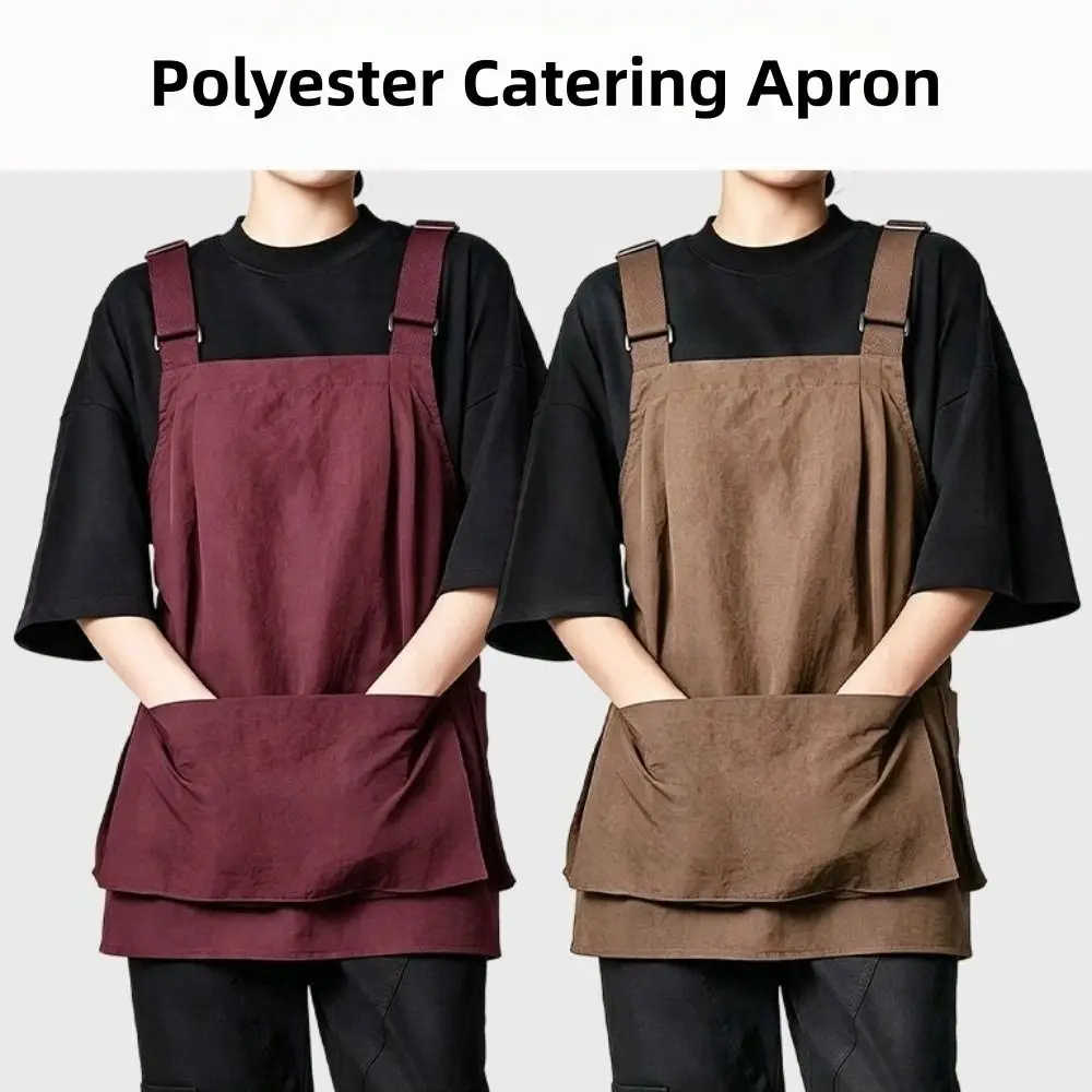New Polyester Catering Apron Unisex Multiple Pockets Painting Apron Stain-resistant Waterproof Workwear Cloth for Coffee Shop