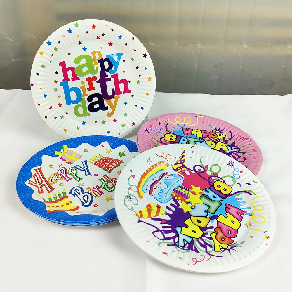 

10 PCS 2024 New Happy Birthday Disposable Paper Tray Eco-friendly Cardboard Diameter 7inch High quality Food grade material