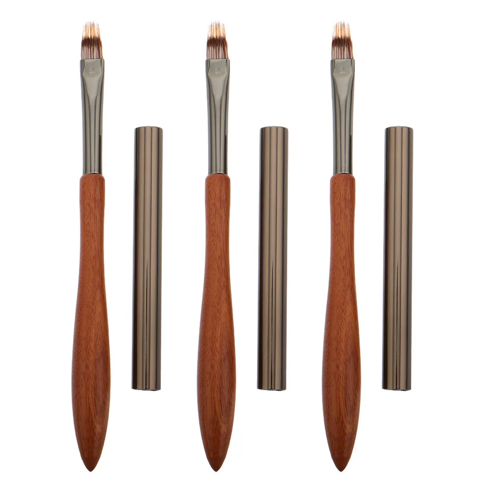 3Pcs Nail Painting Brush Set Multi-Functional Manicure Pens Flat Head Ergonomic Wooden Handle Nail Art Gel Brush Professional