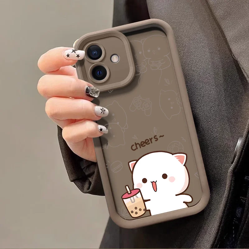 Cartoon Peach Mochi Cat Couple Case for Xiaomi 14T 13T Pro Redmi Note 10 12 13 14C 9 Poco M6 Lite Cute Animal Paired Soft Cover