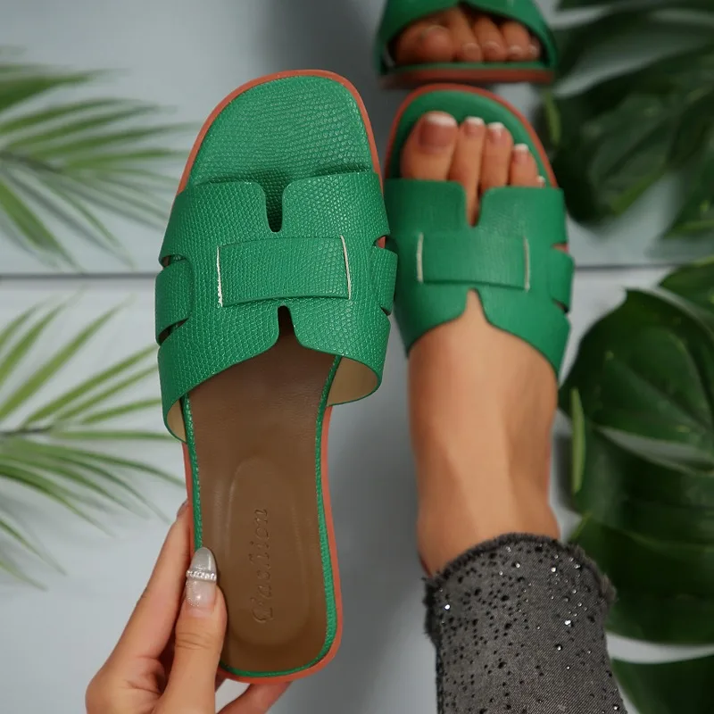 Women Flat Slippers Summer New Fashion Slip on Square Toe Design Sandals Female Suitable for Everyday Wear Casual Comfort Shoes