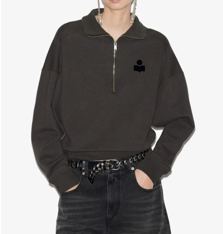 New style jacket for niche women, plush semi high neck zipper, loose fleece, pure cotton sweater