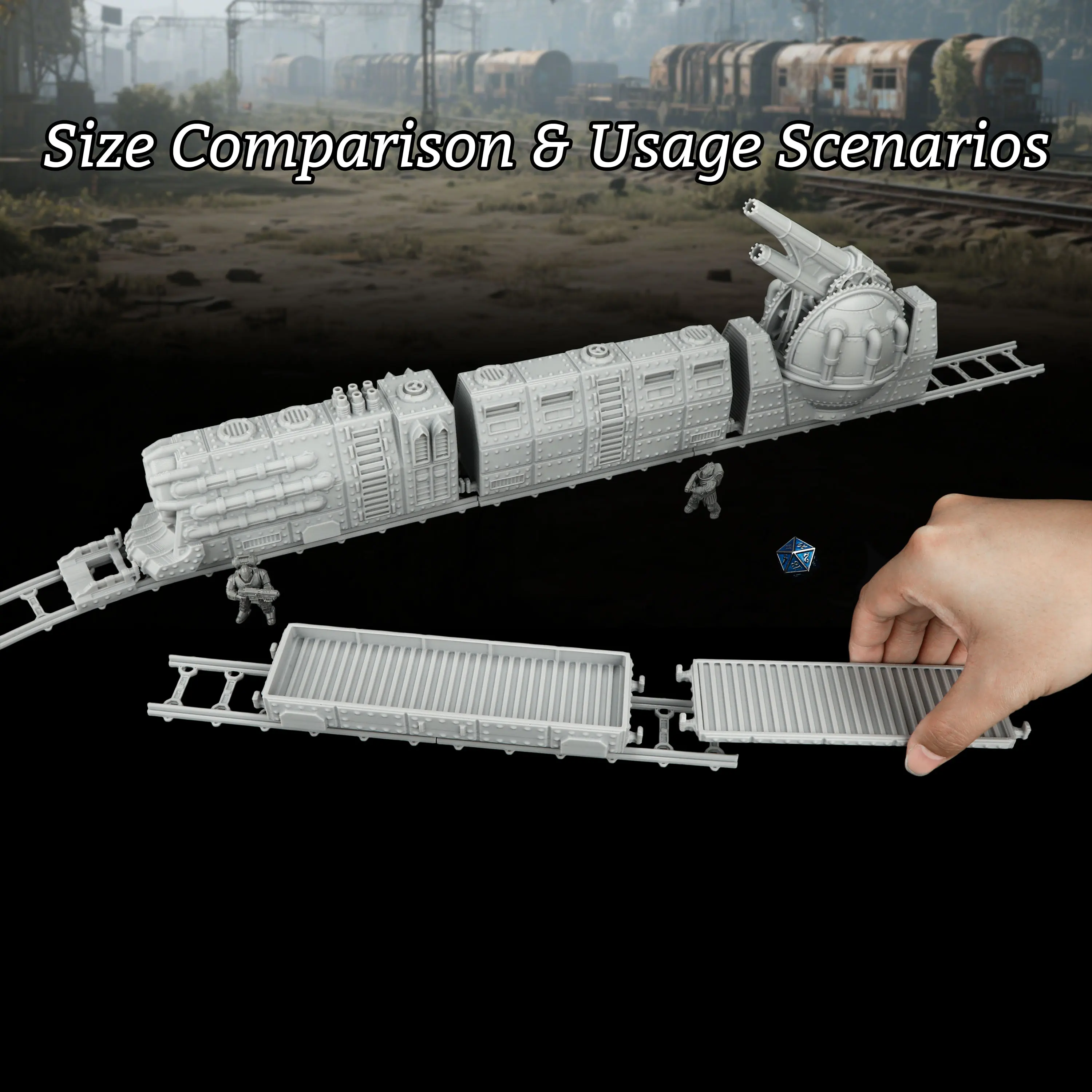 TRPG Sci-Fi Industrial Train Terrain – Modular Assembly Miniature for Role-Playing Board Games, Compatible with Fantasy TTRPG