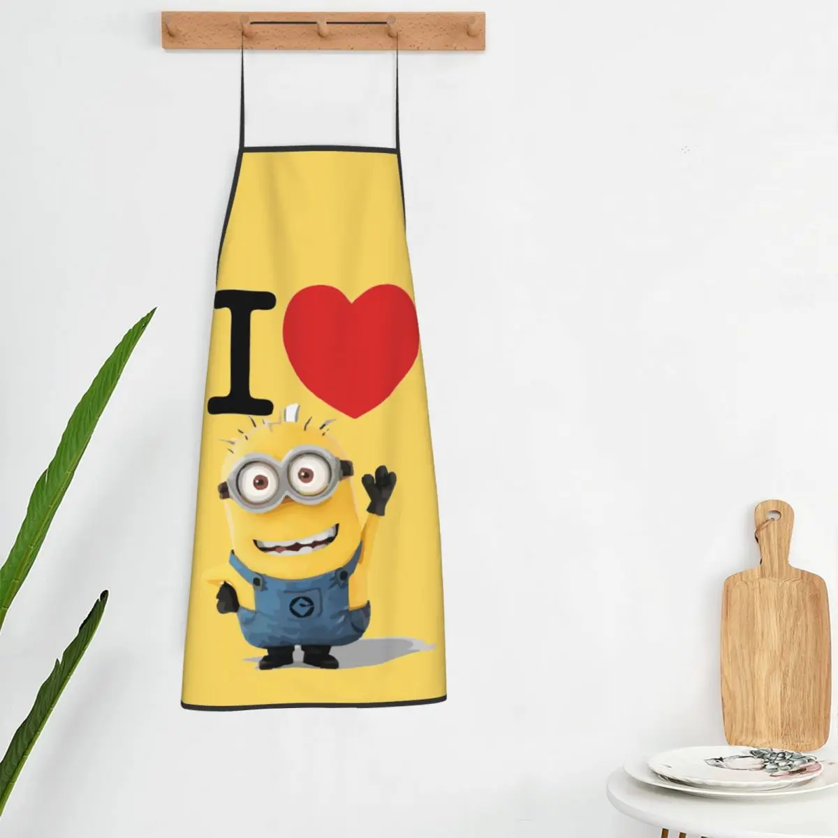 Custom I Love Minion Cartoon Funny Apron for Men Women Adult Unisex Kitchen Chef Bib Tablier Cuisine Cooking Baking Gardening