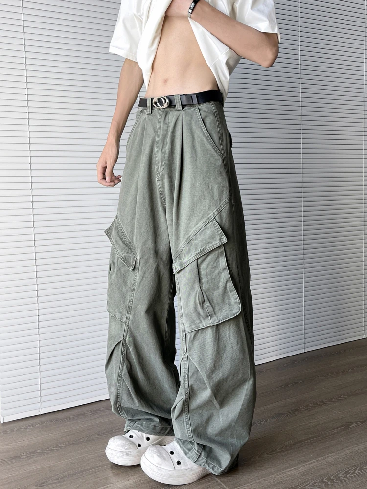 

Повседневные рабочие брюки, мужские летние новые американские прямые свободные широкие брюки в стиле ретро, дизайн с несколькими кетами, молодежная энергия