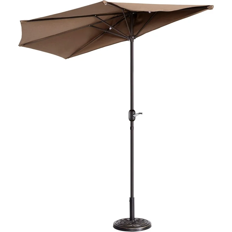 

83-OUT5464 9 'Outdoor Patio Half 5 Ribs Fade Resistant Condo or Townhouse Umbrella in Brown, Height: 7' 11 ”. Canopy Diameter (C