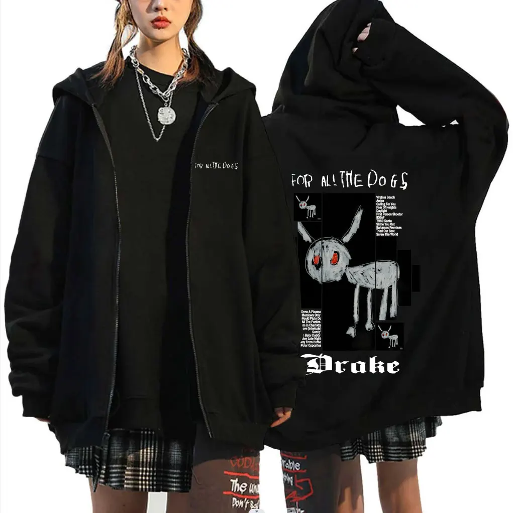 

Rapper Drake for All The Dogs Album Graphic Zipper Hoodie Men Women Hip Hop Oversized Hoodies Men's Casual Vintage Zip Up Coat