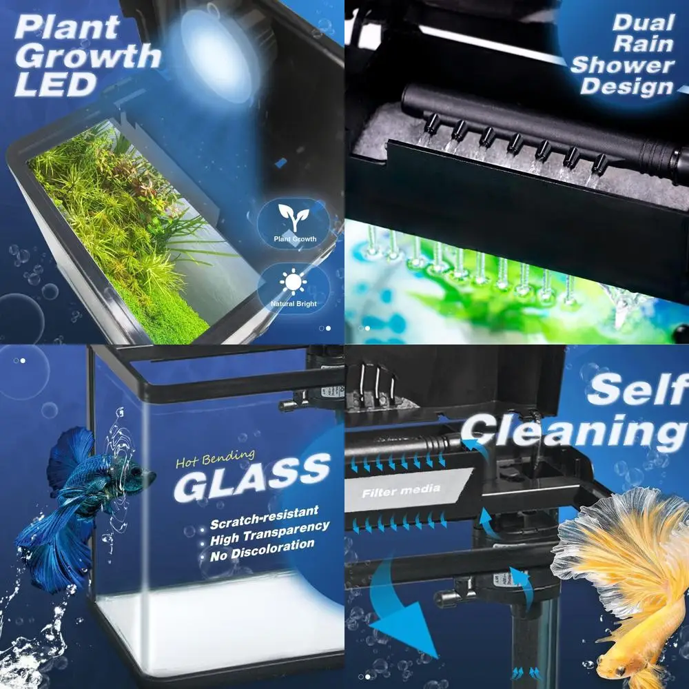 

Small Fish Tank, 2 Gallon Glass Aquarium, Betta Fish Shrimp Goldfish Tropical Fish Starter Kit Self Cleaning with Filter & LED P