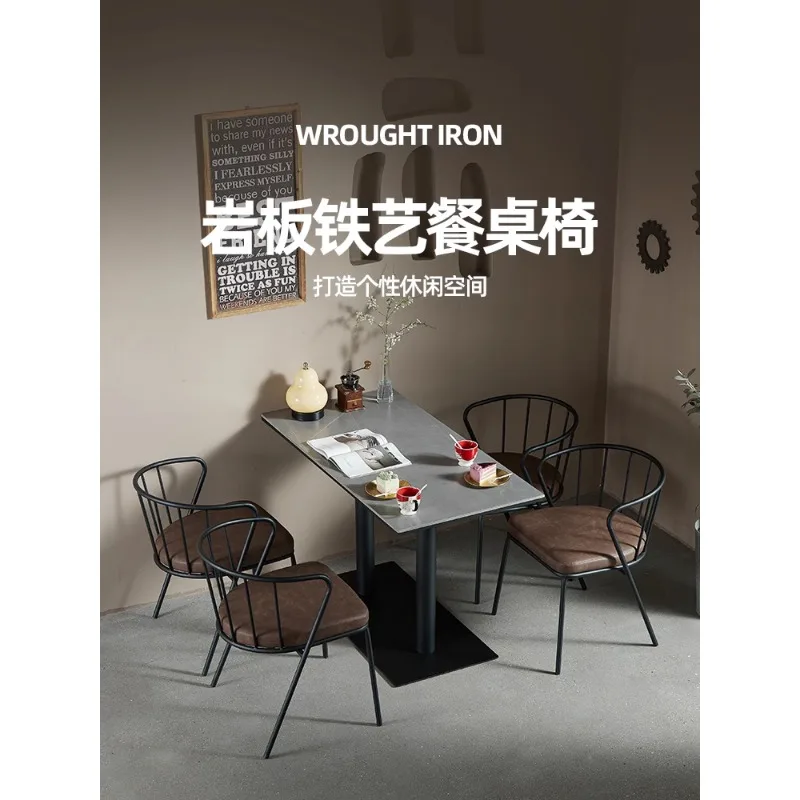 American wrought iron rock slab dining table and chair combination restaurant milk tea shop cafe music pub bar casual table and