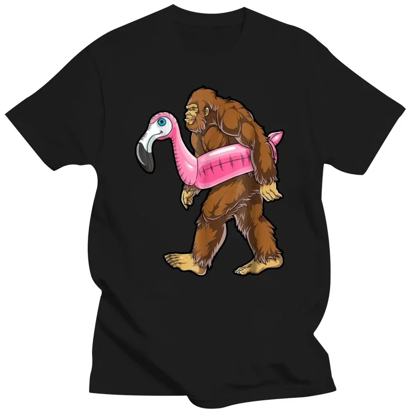 Sasquatch pembe şamandıra Tee dijital baskılı tişört gömlek Havuz partisi koca ayak Flamingo T Shirt  vintage men clothing