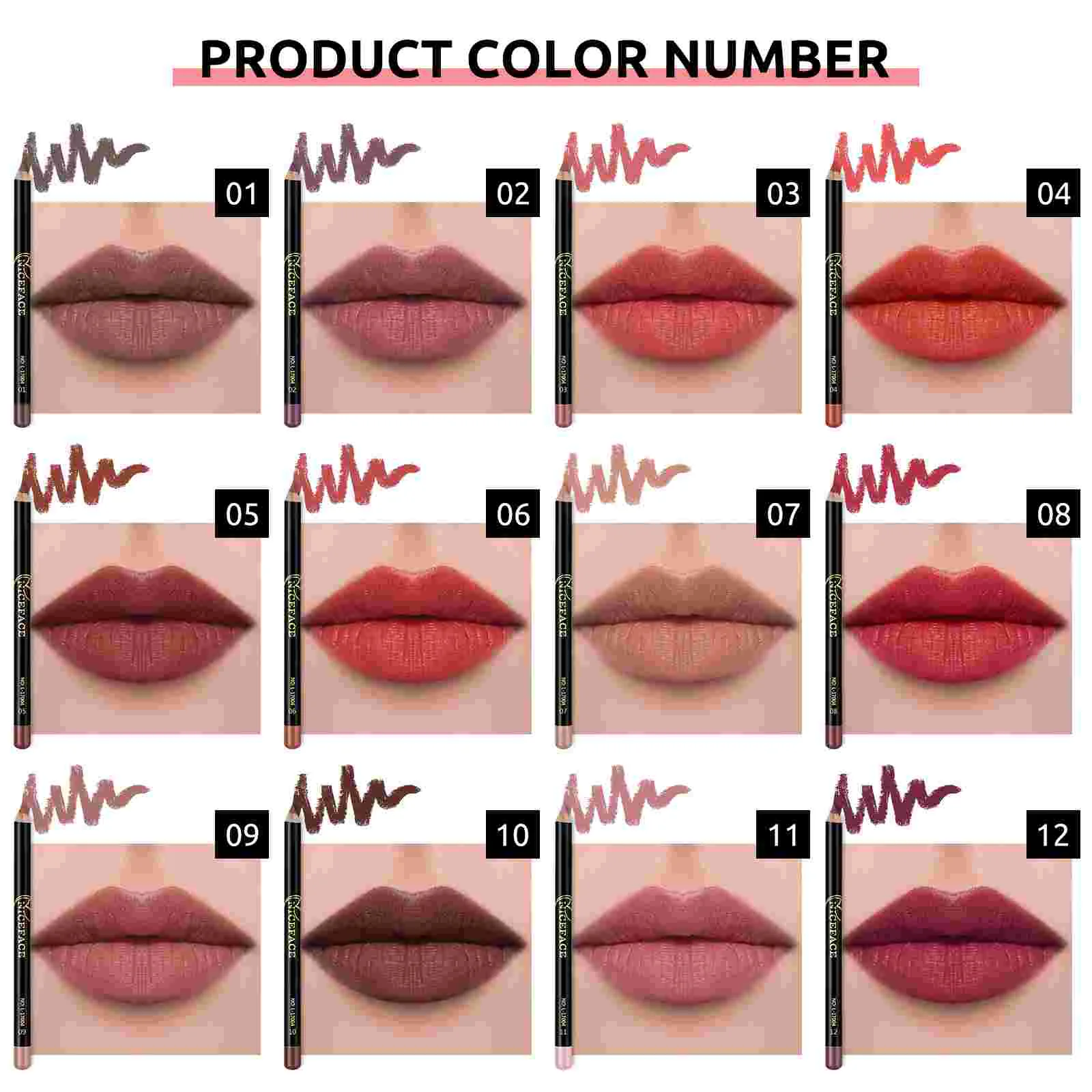 Minkissy 12Pcs 12 Colors Waterproof Lip Liner Pencil Makeup Lip Liner Waterproof Lip Shaping Pencil Set