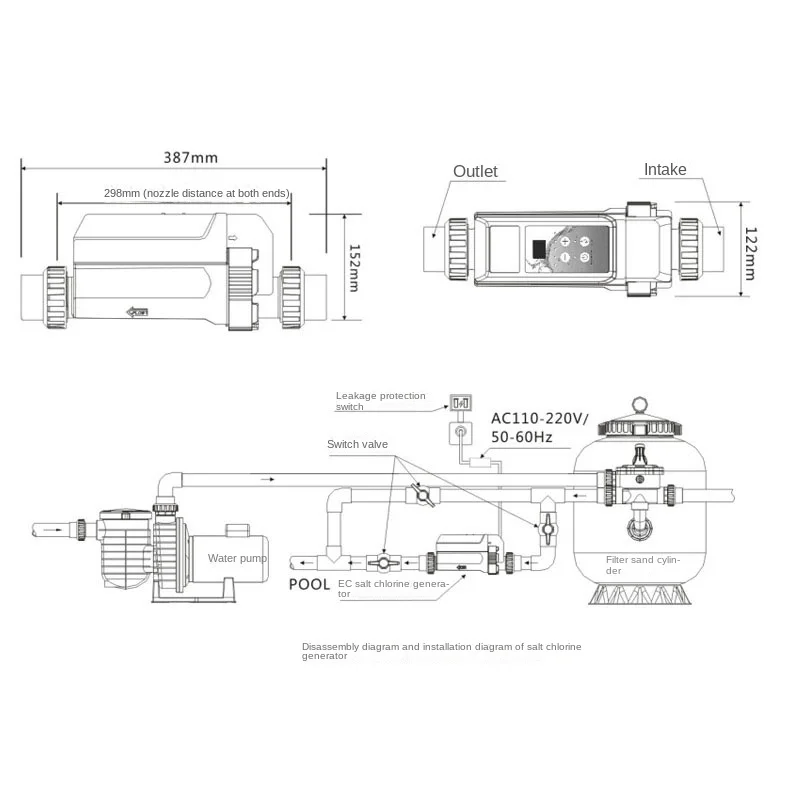 Spa EC8/EC12/EC16/EC20 Chlorinator Salt Water Chlorine Generator Electrolytic Salt Chlorinator Swimming Pool Hot Tub 24V