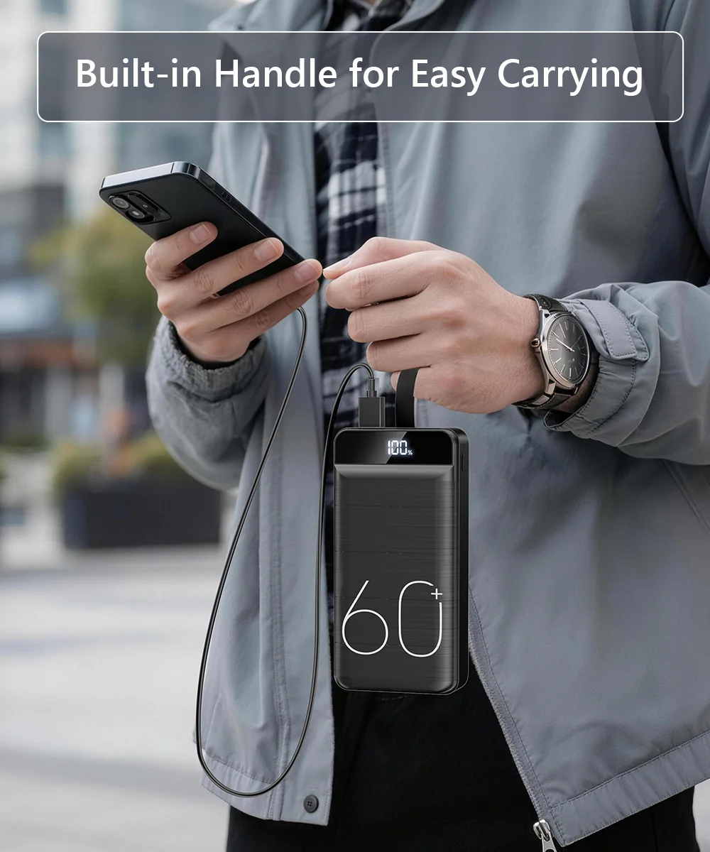Hganus 60000mAh Powerbank 22,5W Schnellladung mit Taschenlampe Tragbare Powerbank Externer Akku für iPad iPhone Samsung Xiaomi – Detail 7