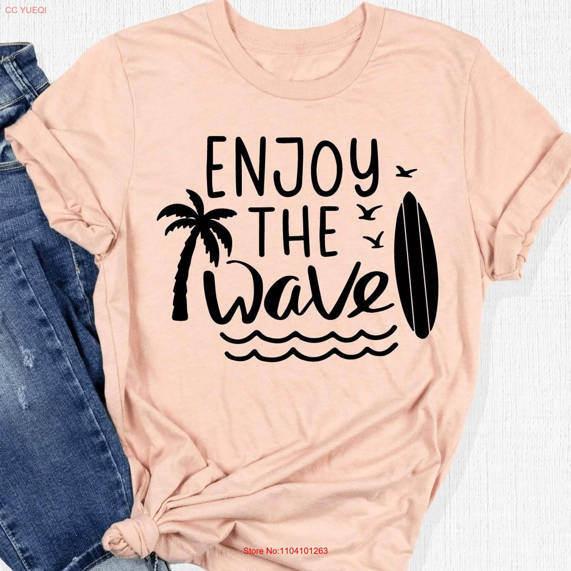 Enjoy The Wave T Shirt Sea Waves Beach Vibes Vacation Summer s long or short sleeves