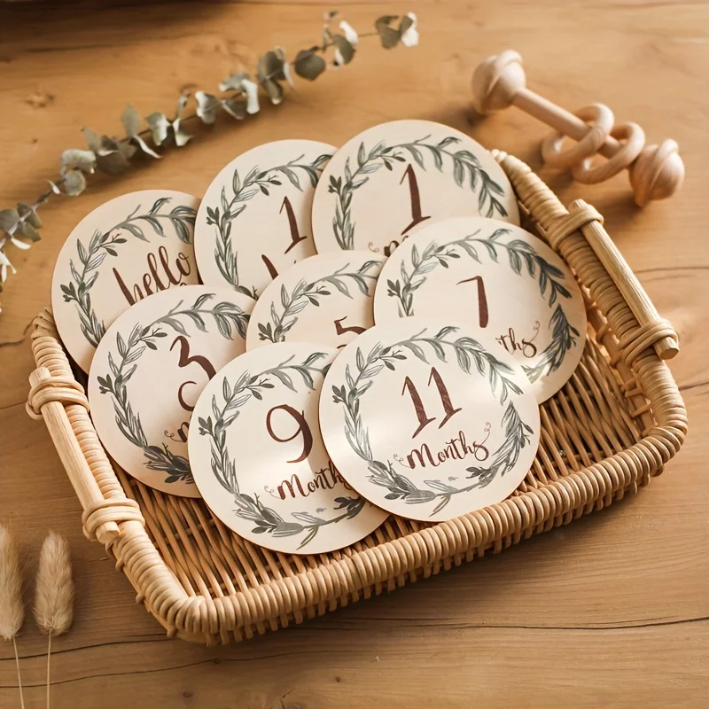 Classic Minimalist 2D Wooden Disk Home Decor Newborn Birth Marker Baby Gift Baby Shower Prop Photography Props Best Gift 10CM