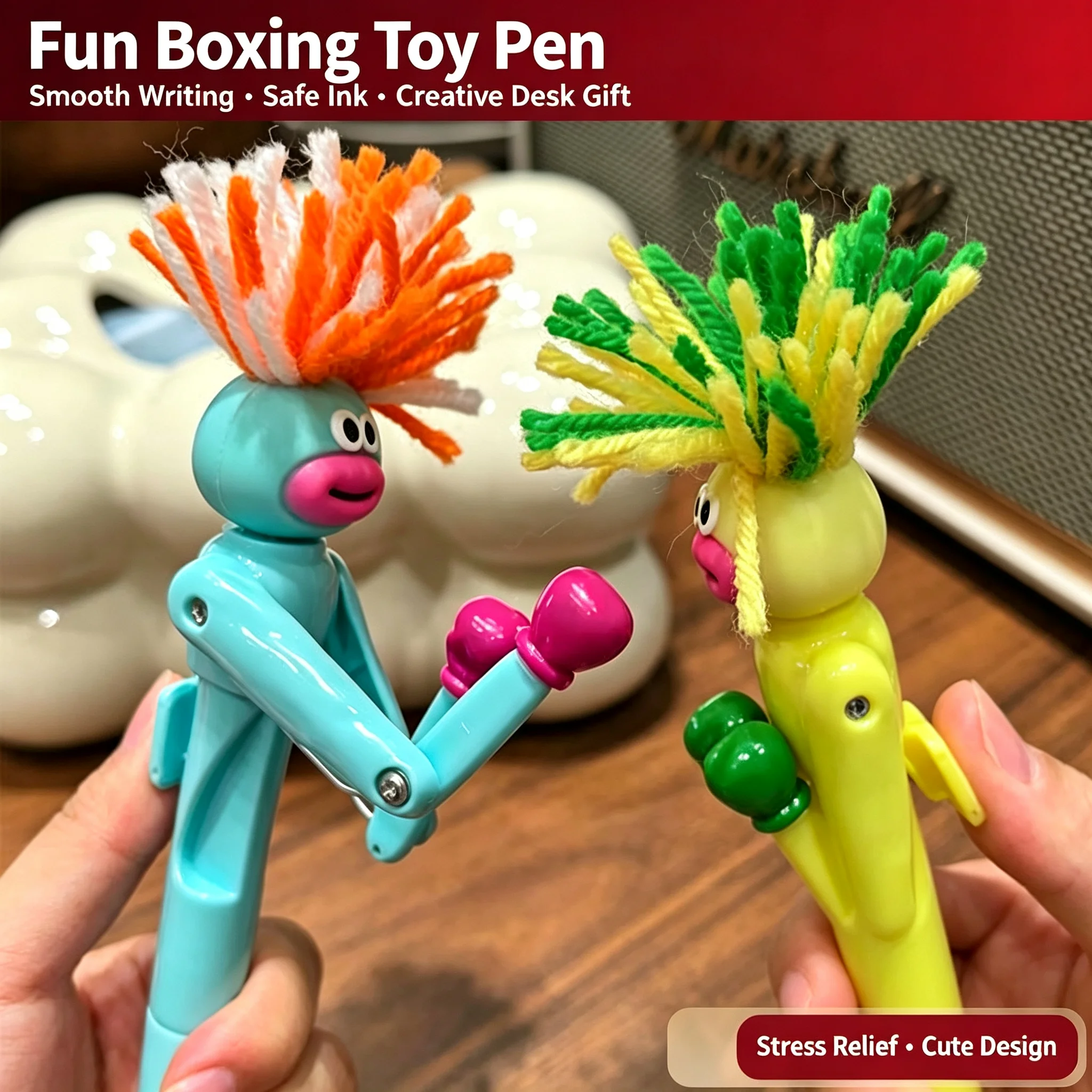 Crazy Hair Boxing Pen Interactive Stress Relief Cartoon Ballpoint Pen, Cute Funny Toy Gel Pen Stationery Gift For Students Kids