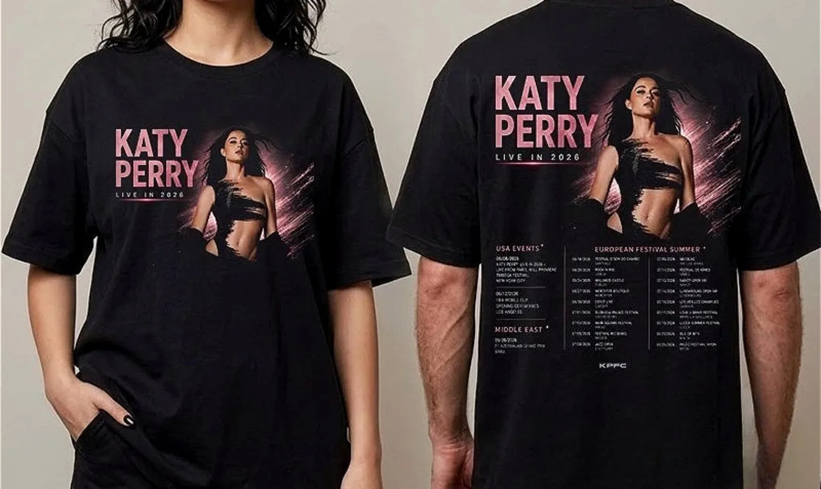 Camiseta Katy Perry Live In 2026 con fechas de gira, camiseta para hombre/mujer, novedad de verano 2026, camiseta informal de moda para hombre, ropa informal estilo Hip Hop