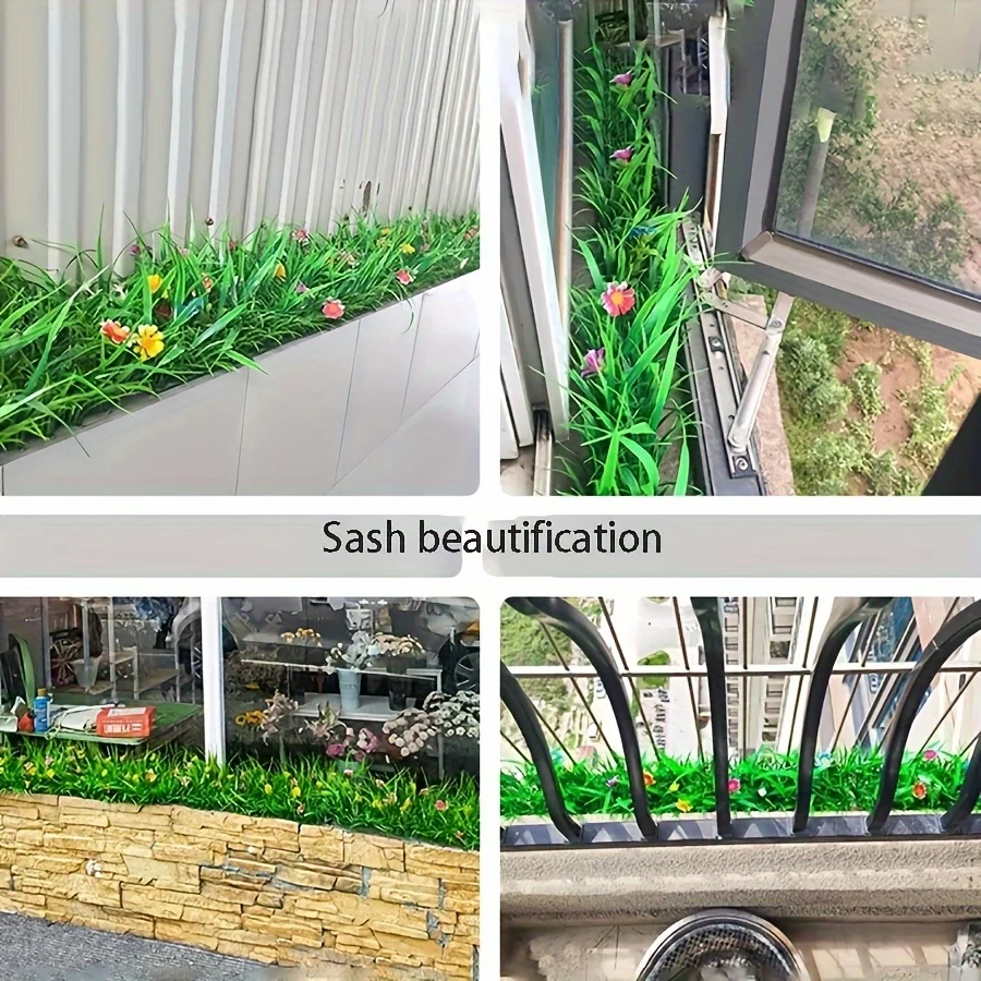 Artificial lawn fake green plants with flowers partition plant wall plastic decoration green turf mat, flower color and style ra