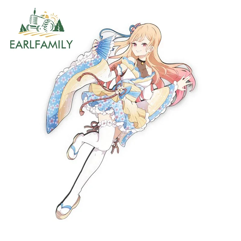 EARLFAMILY 13cm X 10.4cm For Marin Kimono Flower Dancing Car Stickers Fashionable Creative Decals Vinyl Car Wrap Cartoon Decor