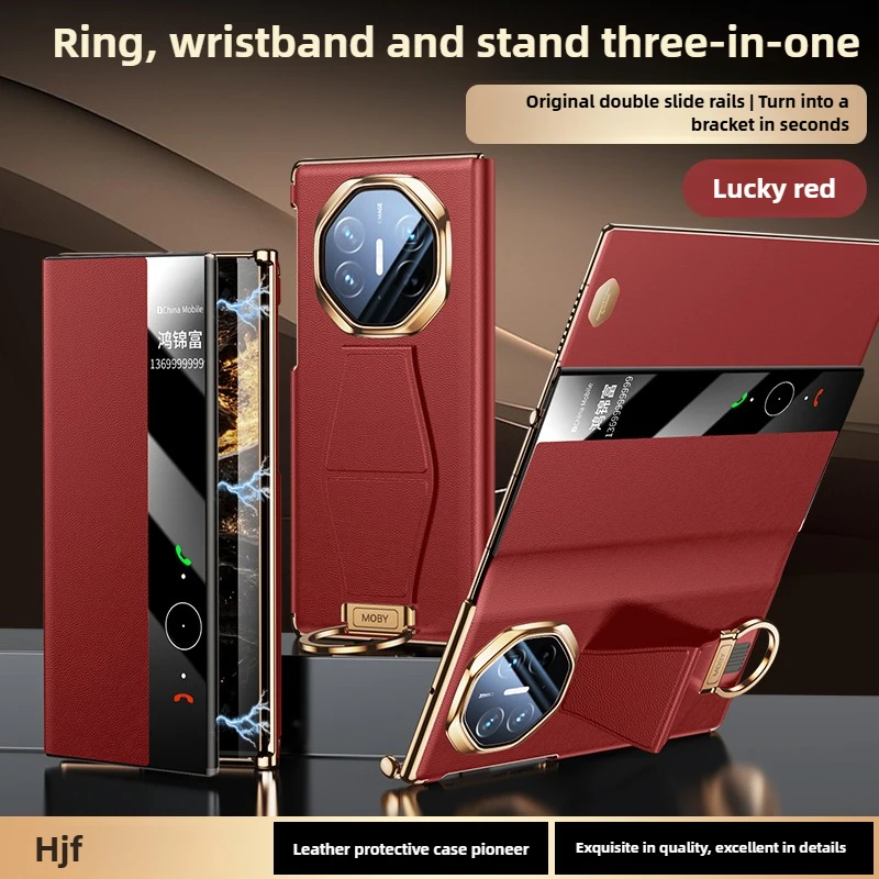 Luxury Genuine Leather for Huawei Mate XTs Case New Wristband Ring Stand Anti-drop Smart Window Full Flip Case for Huawei Mate X