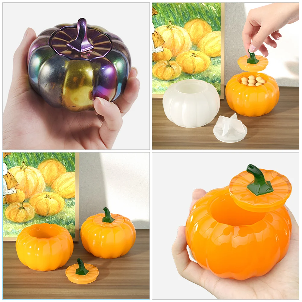 

2Pcs Silicone Pumpkin Jar Mold Small Size Casting Mold Halloween Storage Box for Candy Jewelry Pumpkin Container Casting Mold,