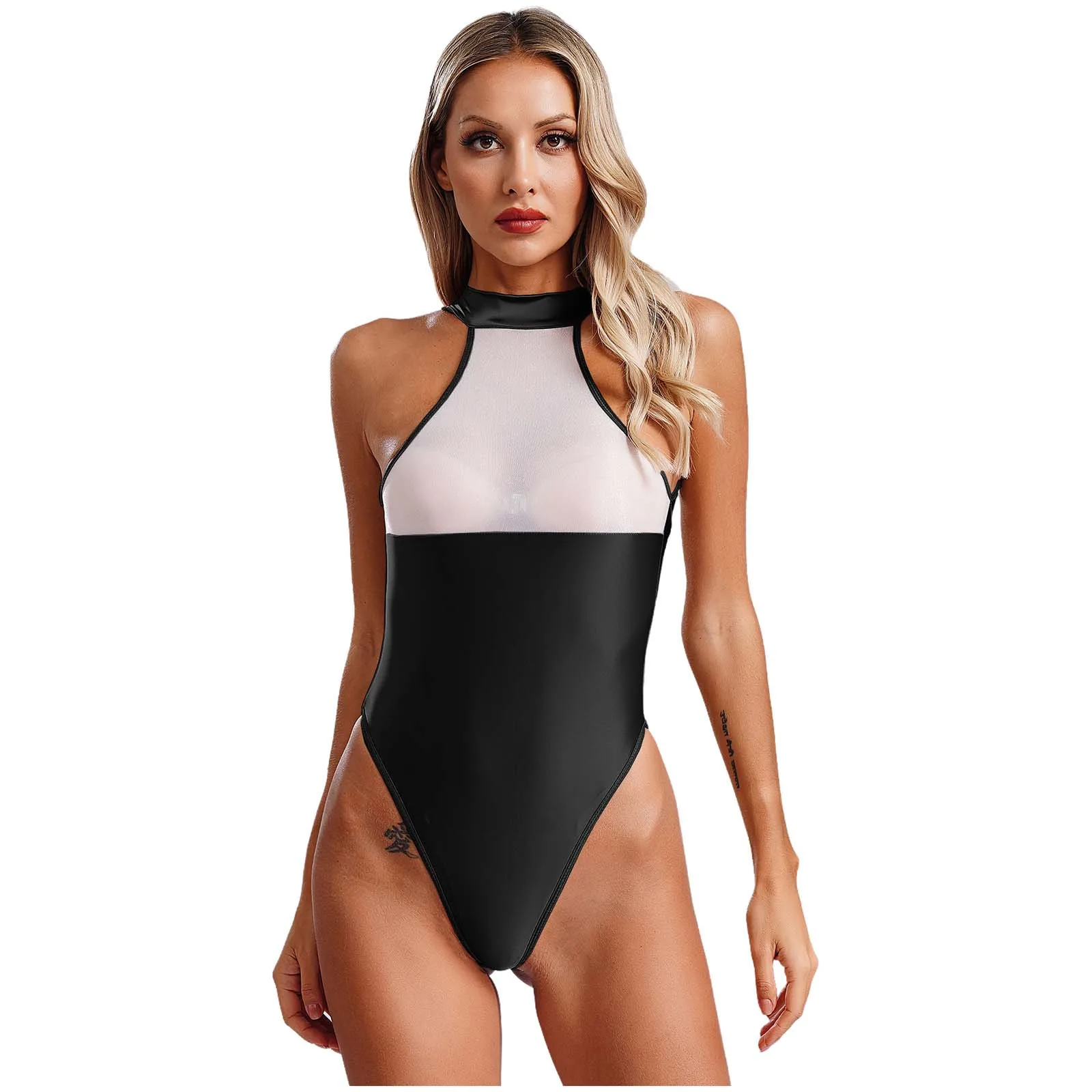 Donne erotiche vedono attraverso la tuta appesa al collo aderente tuta aderente per costumi da notte intimo lingerie