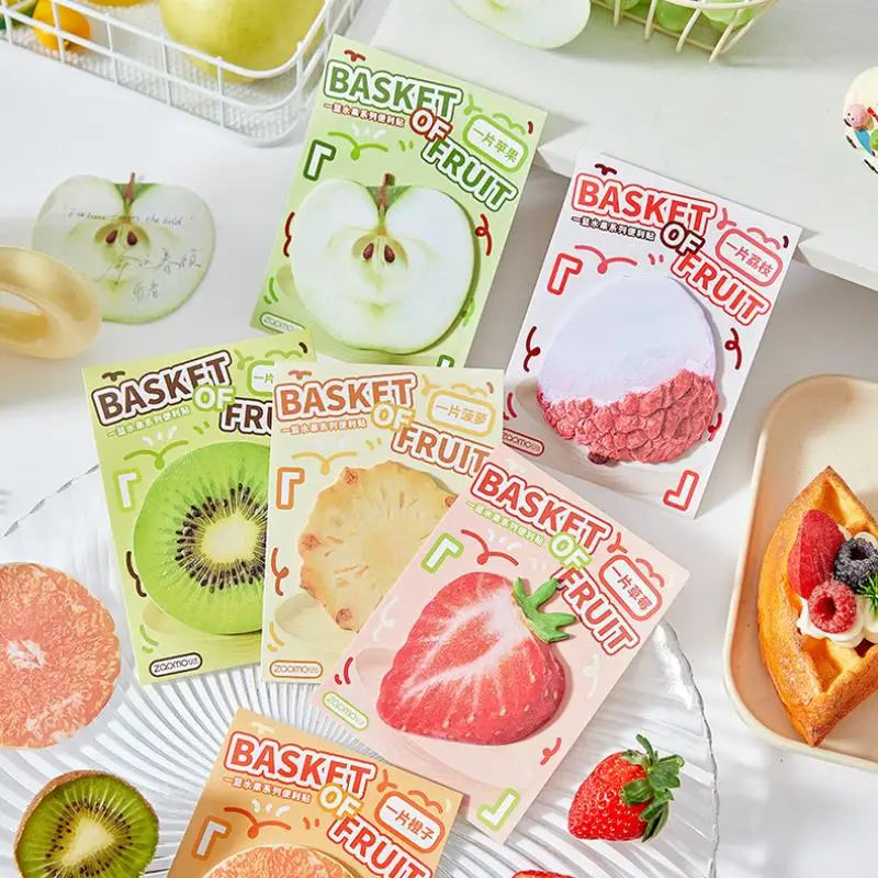 Bulk 30 Cute Food Themed Mini Sticky Notes, DIY Self-Adhesive Memo Pads with Simulated Fruit Vegetable Prints