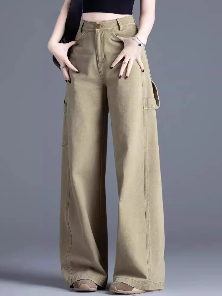 High Waist Wide Leg Denim Jeans Women's Spring 2025 Loose Casual Pants Drapey Khaki Straight Leg Trousers Pear Body ape