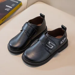 Child Boys Black Leather Shoes Britain Style for Party Wedding Low-heeled  Kids Fashion Student School Performance Shoes