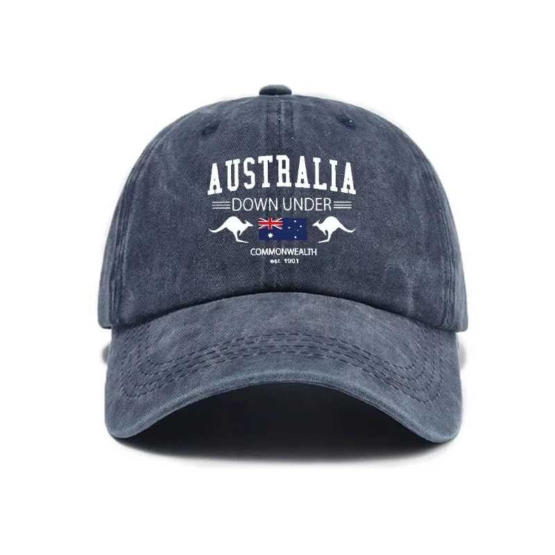 Unisex Aussie Kangaroo Hat Vintage Washed Distressed Baseball Cap Breathable Outdoor Streetwear Adjustable Sport Sun Visor Caps