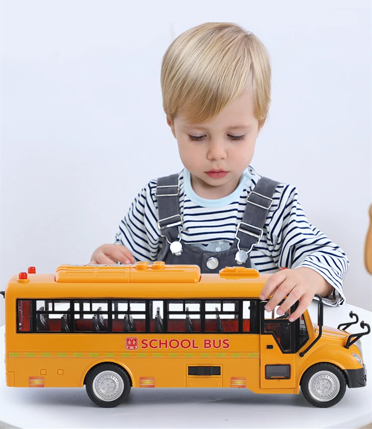 Bus scolaire de Simulation de grande taille, modèle de voiture avec éclairage sonore, véhicules moulés, jouet éducatif pour enfants