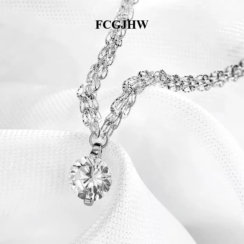 FCGJHW 1CT 2CT Brilliant Moissanite Necklace for Women Big Chain 100% S925 Sterling Silver Pendant Solitaire Plated 18k 2026