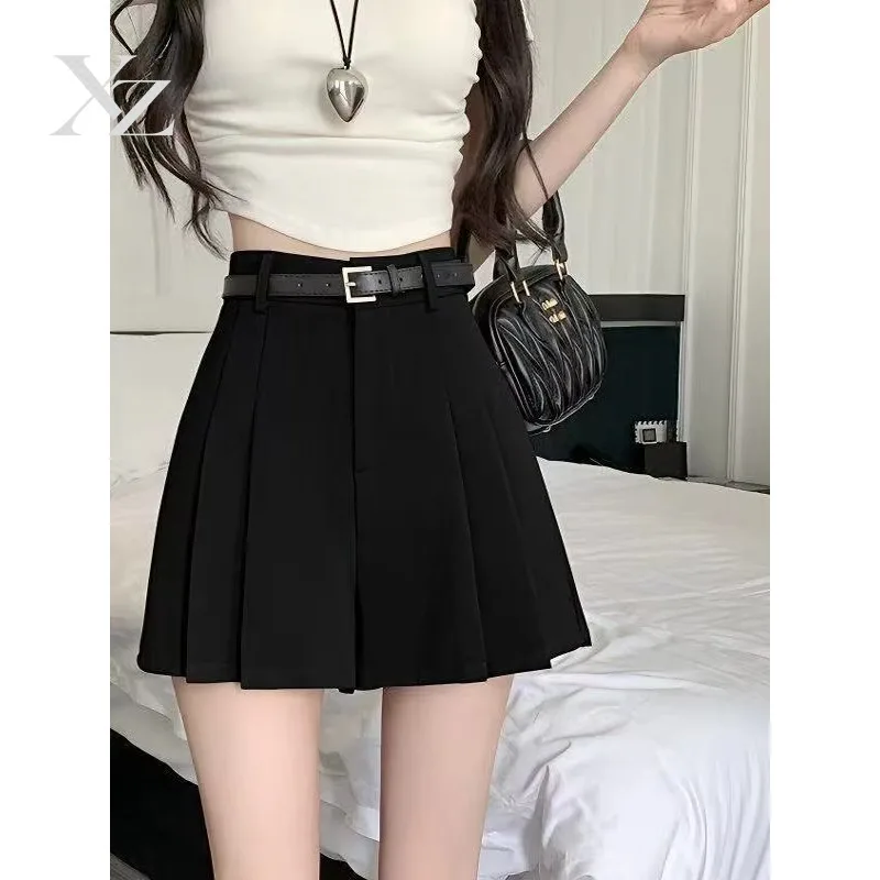 High Waist Wide Leg ort Pants Women's Suit Casual Thin Spring Summer Polyester Fiber Folded A-Line Pants Korean Sle
