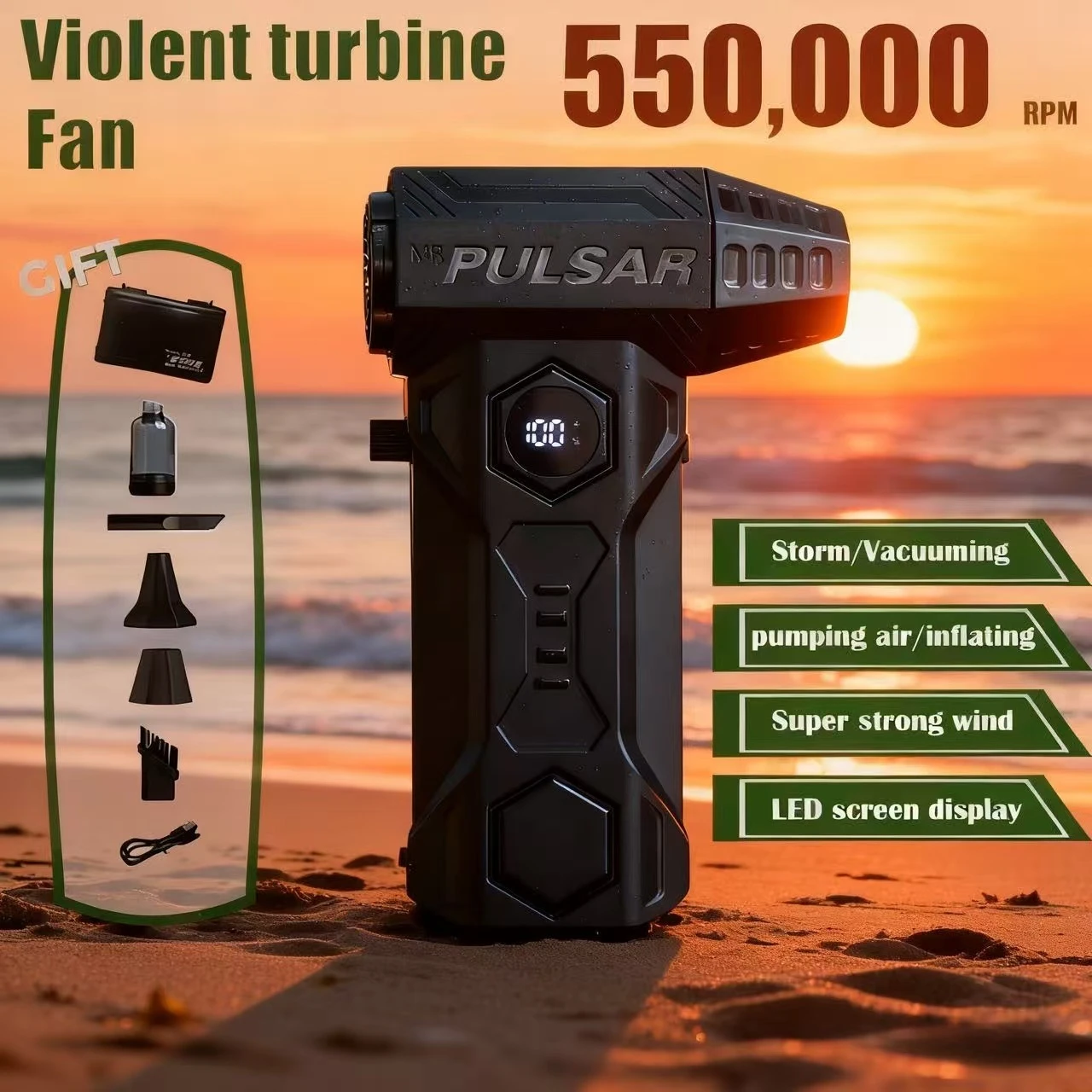 

Турбинный вентилятор X11Pro Max, мощный воздуходувка, 550 000 об/мин, скорость ветра 75 метров в секунду, высокоскоростной турбинный фен.