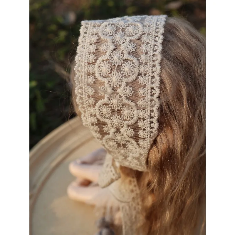 Retro Weißer Spitzenkopfwickel Kopftuch Haarspange Dekoration für Blythe-Spielzeugfiguren Zubehör DIY – Detail 3