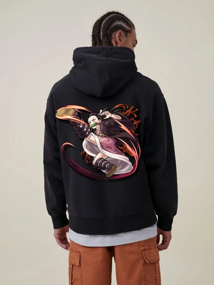 2025 New Demon Slayer Anime Hoodie with Nezuko Dynamic Kick Print Classic Stylish Comfortable Streetwear Harajuku Pullover